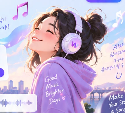 헤드폰을 착용하고 음악을 즐기는 일러스트